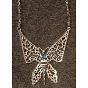 Vintage 70's Segmented Butterfly Necklace Rhinestone Statement